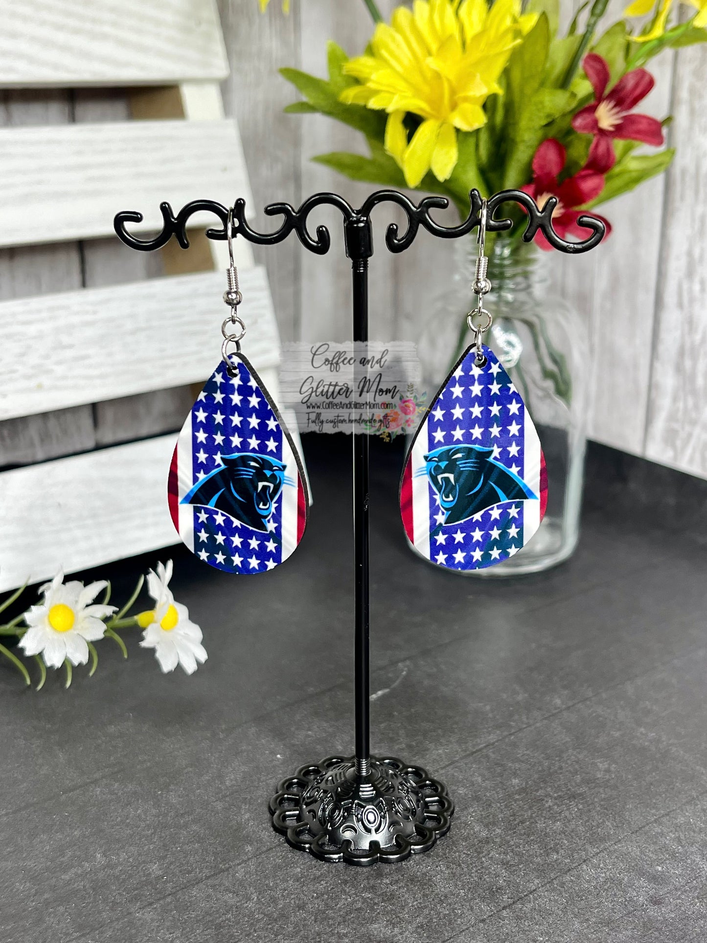 Panthers American Football Teardrop Earrings