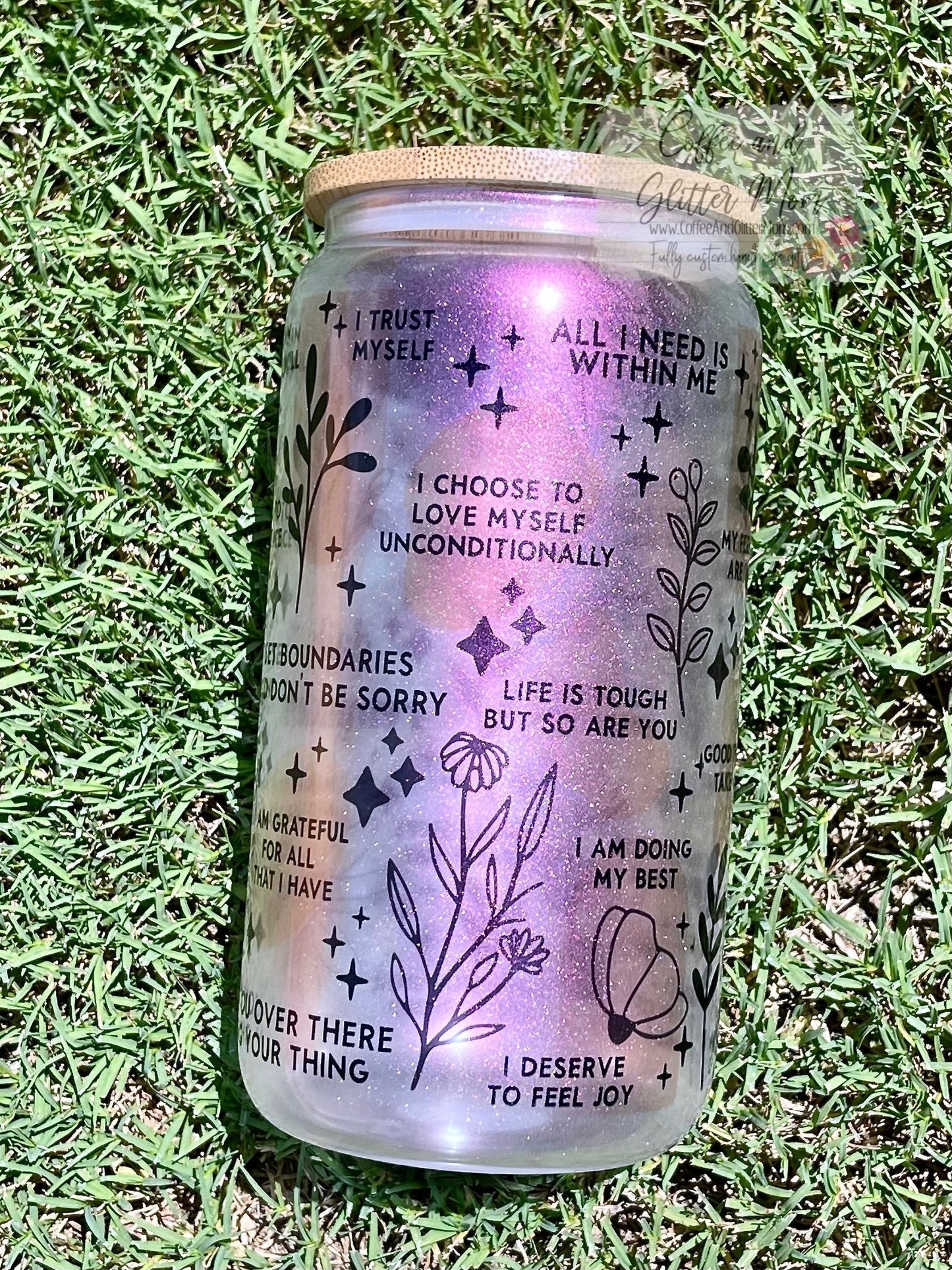 Purple Daily Reminders (Clean Version) 16oz Iridescent Glass Can