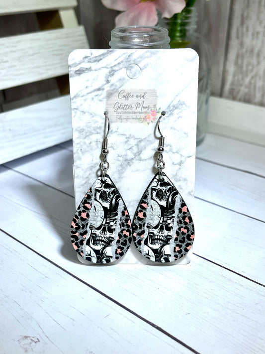 Skull and Animal Print Teardrop Earrings RTS