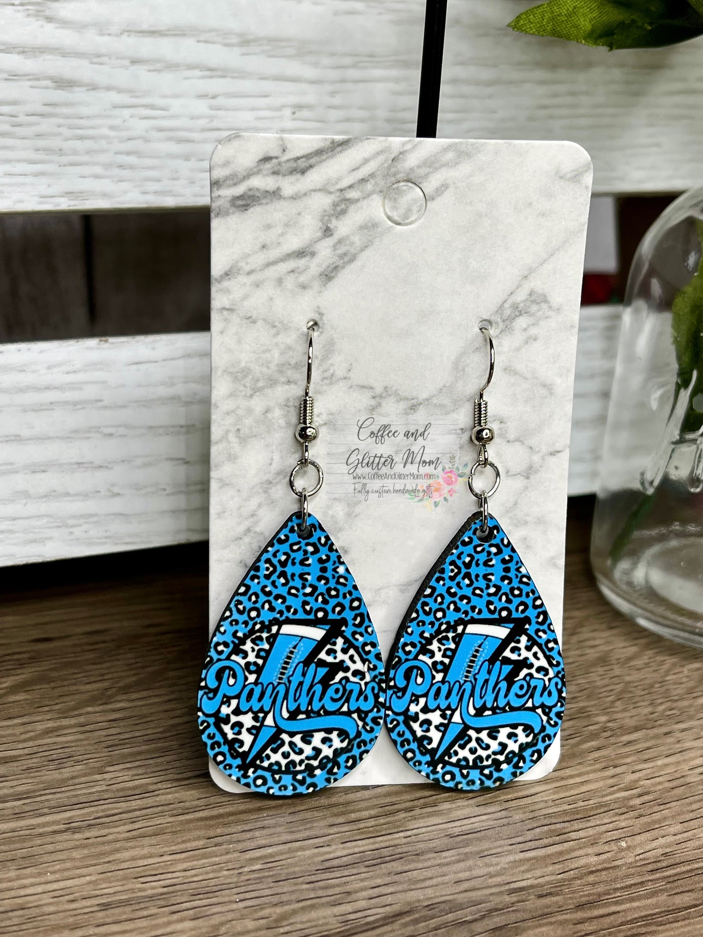 Panthers Animal Print Football Teardrop Earrings