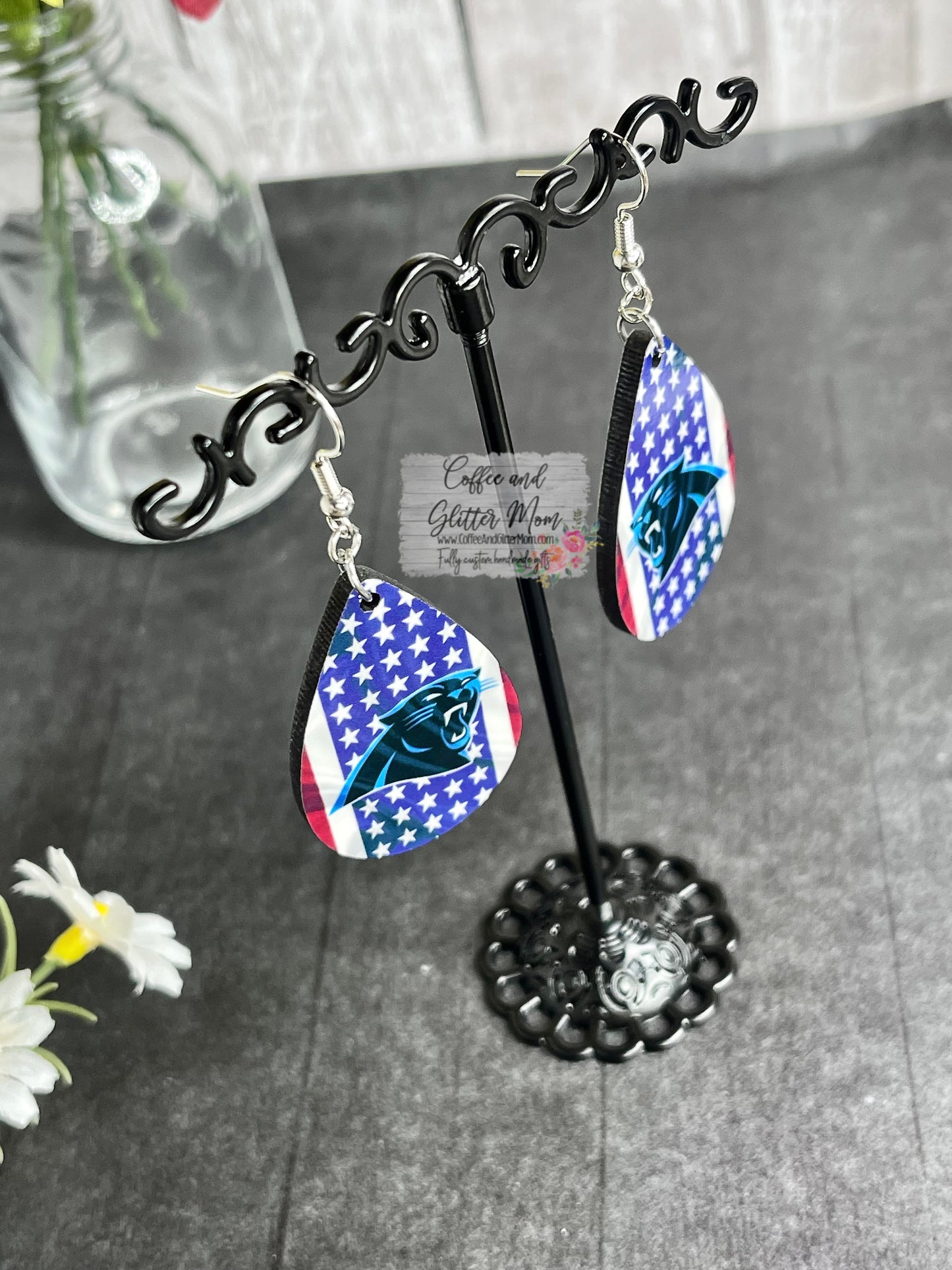 Panthers American Football Teardrop Earrings