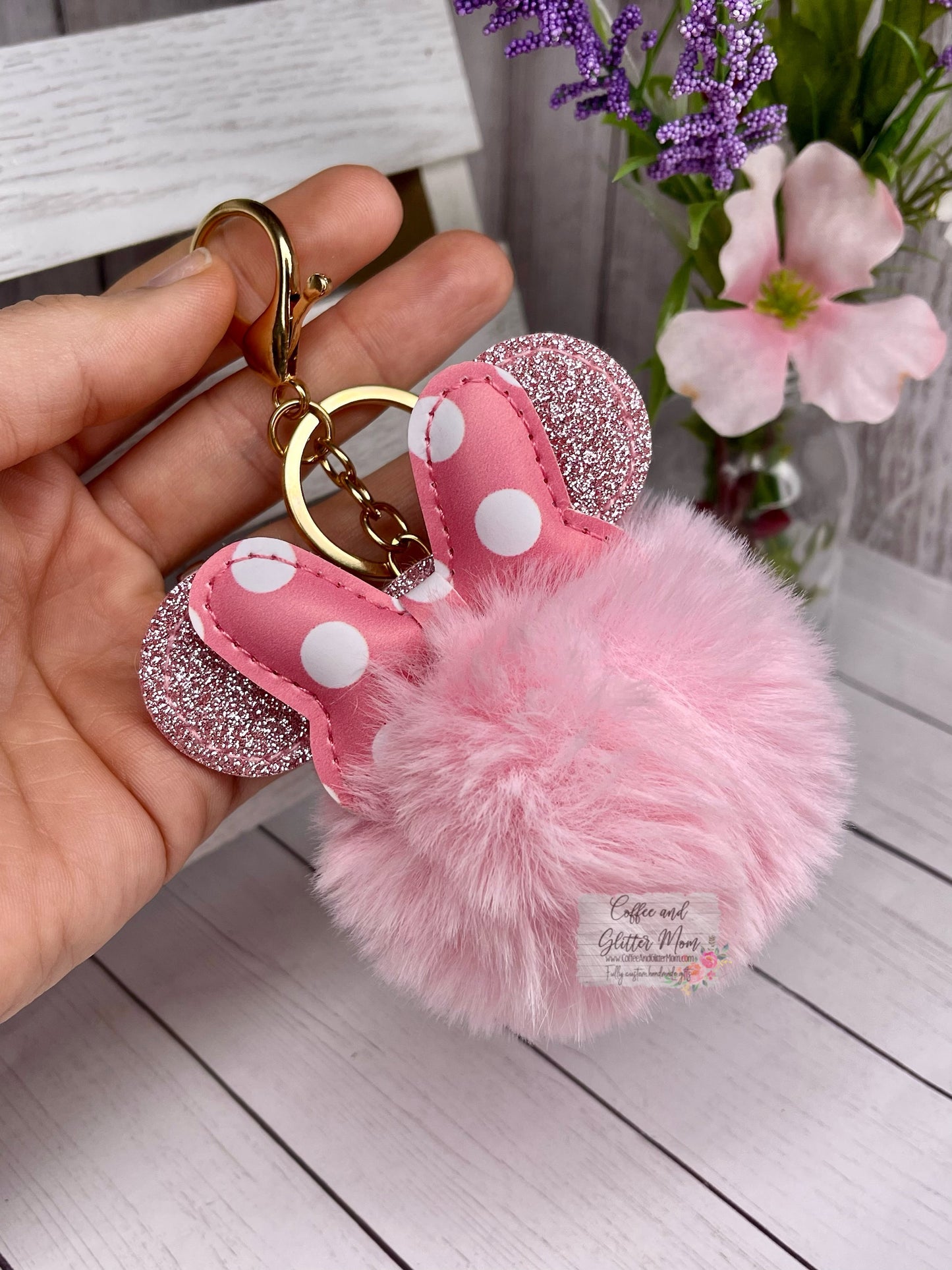 Fluffy Pink Mouse Keychain