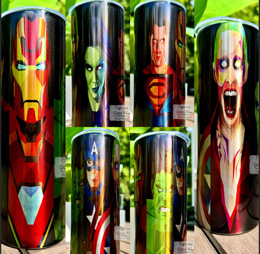 Villains and Heros 20oz Metallic Skinny Tumbler