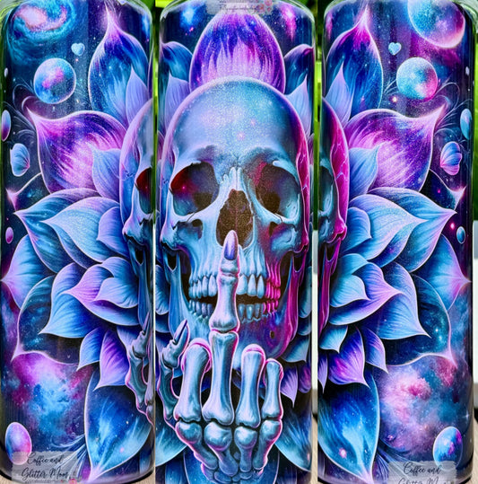 Purple Floral Skull Holographic Skinny Tumbler