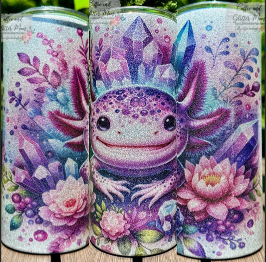 Axolotl 15oz Silver Glitter Skinny Tumbler