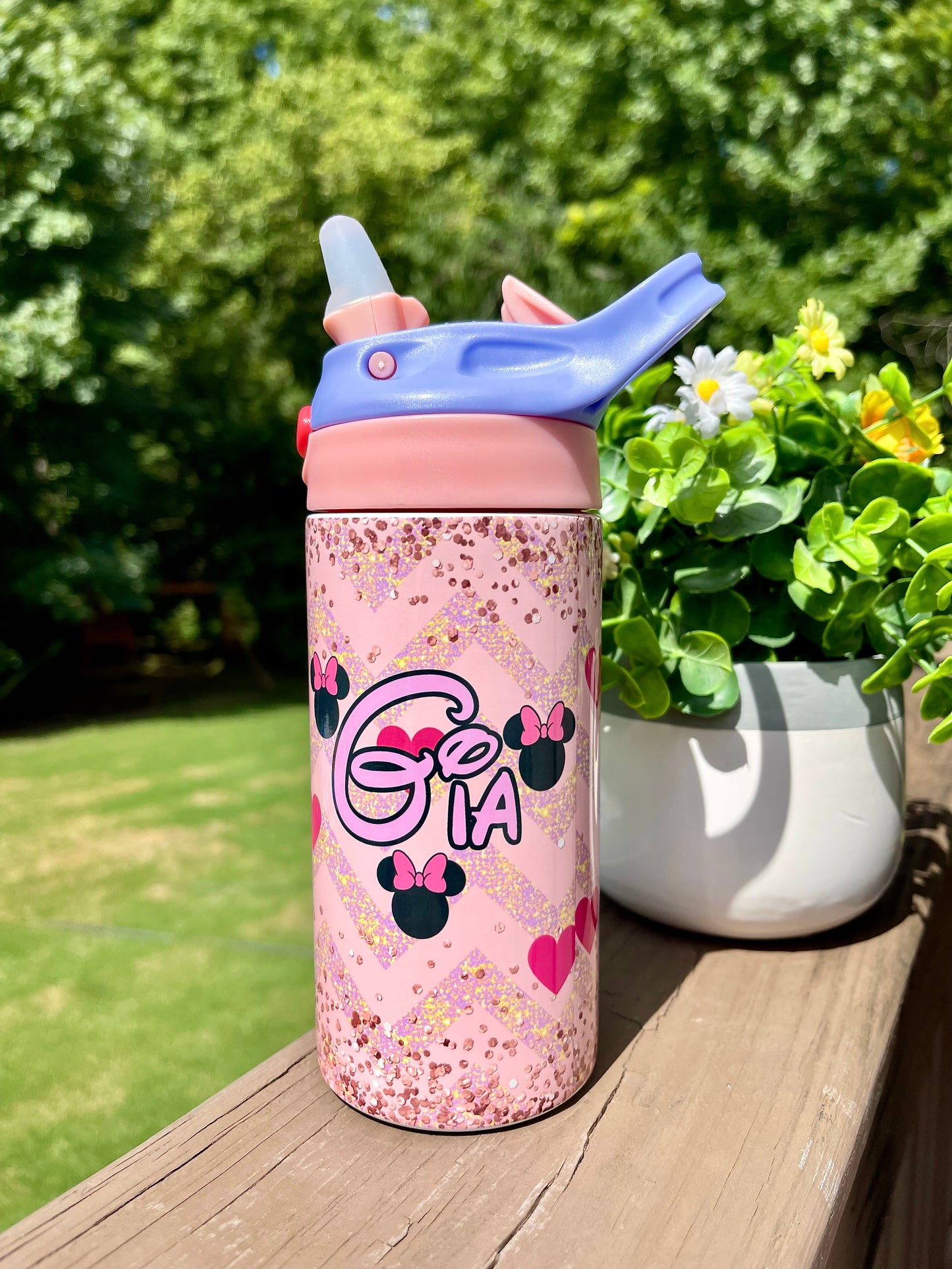 Custom 12oz Kids Pink Top Water Bottle Tumbler