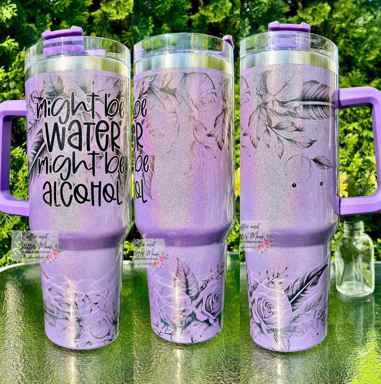 Might Be Alcohol Purple 40oz Stan Dupe Holographic Travel Tumbler