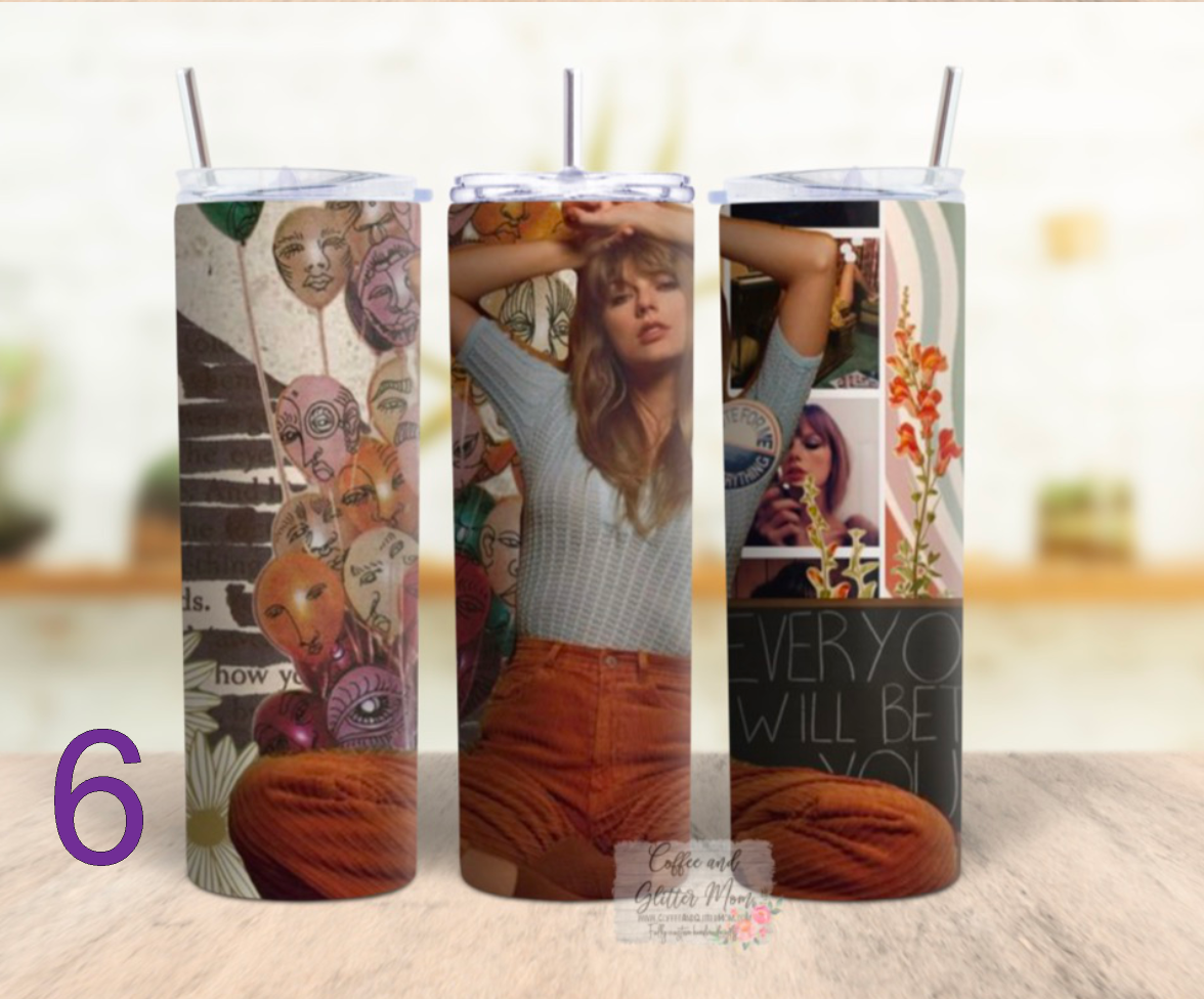 Taylor's Eras 20oz Holographic White Skinny Tumbler