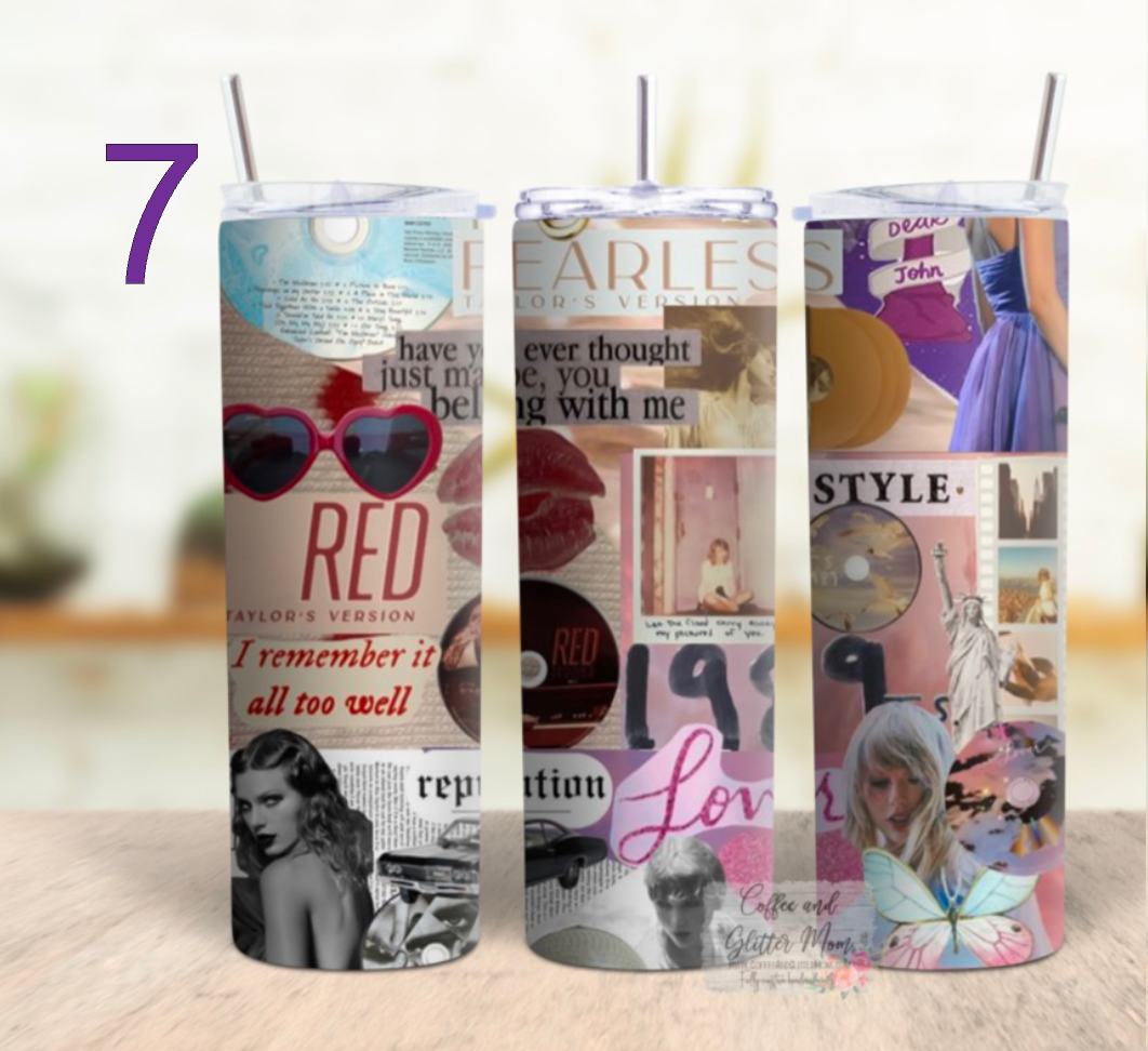 Taylor's Eras 20oz Holographic White Skinny Tumbler