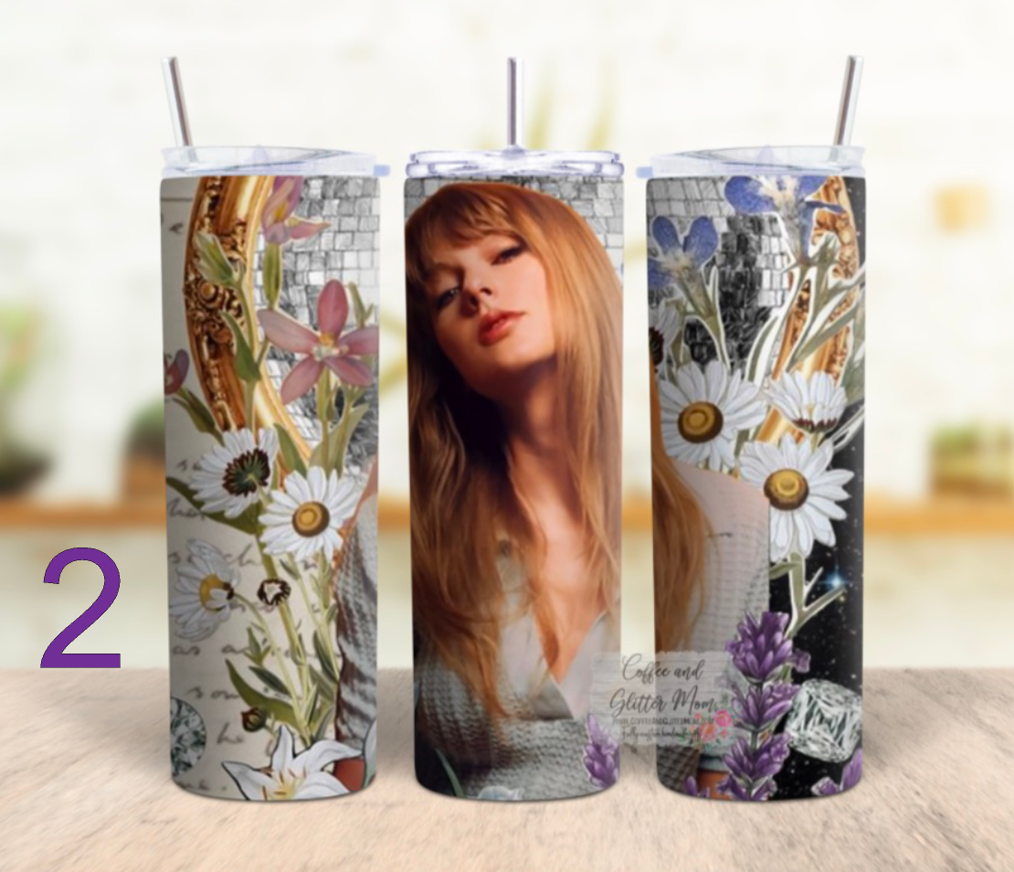 Taylor's Eras 20oz Holographic White Skinny Tumbler