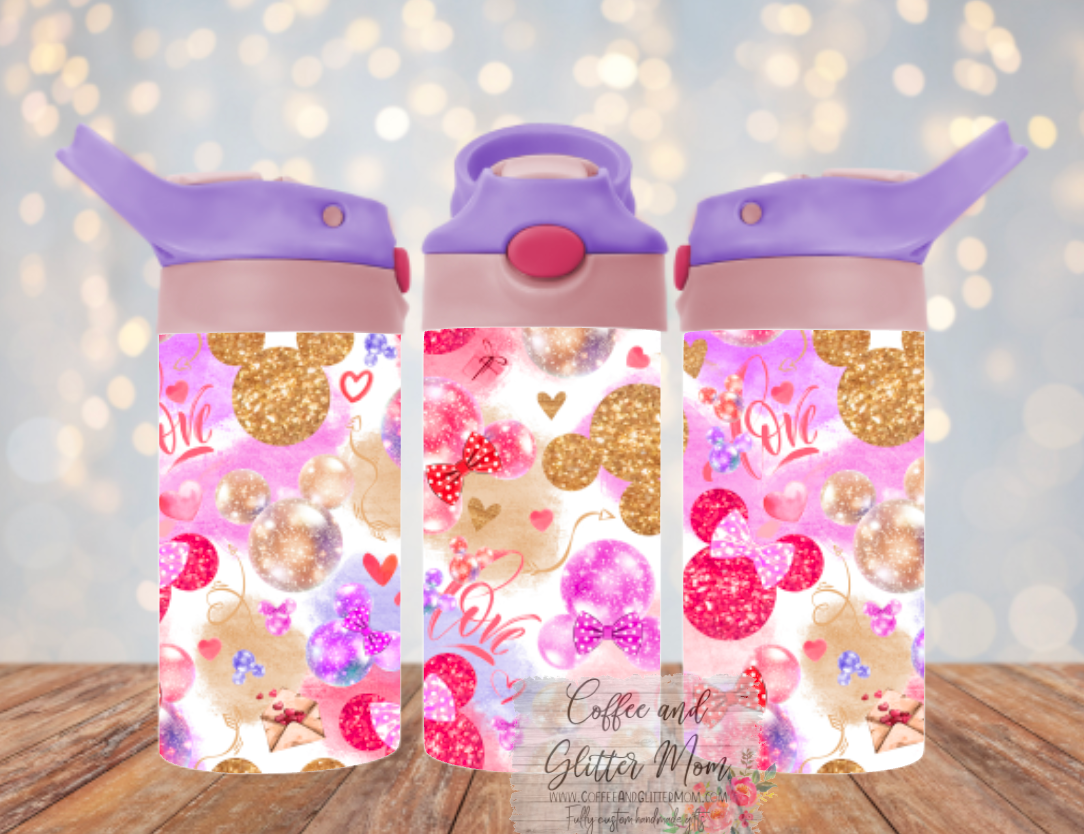 Custom 12oz Kids Pink Top Water Bottle Tumbler