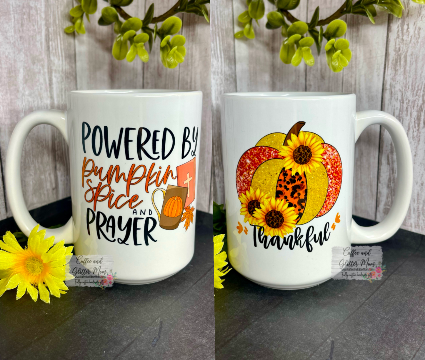 Powered by Pumpkin Prayer/Thankful 15oz Ceramic Mug