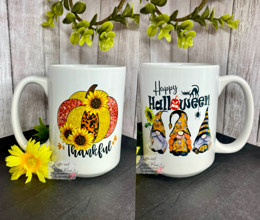 Thankful/Happy Halloween Gnomes 15oz Ceramic Mug