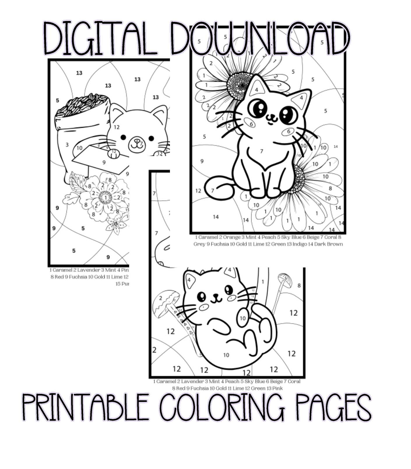 Summer Cat Printable Color By Number Pages
