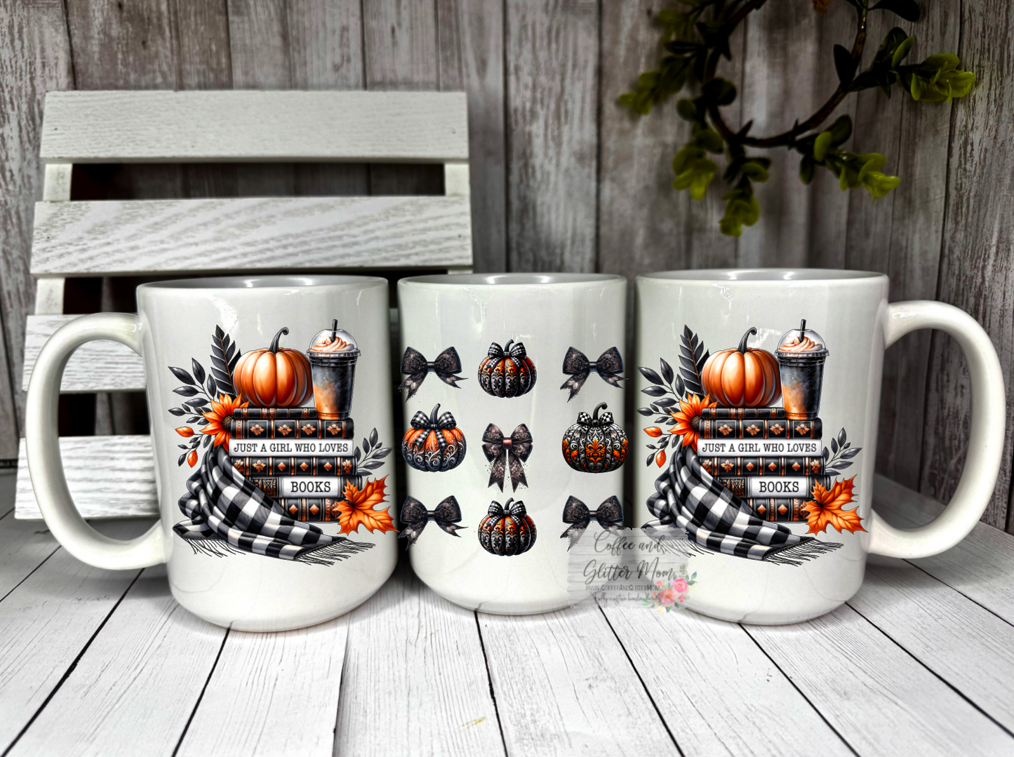 Fall Bookish Girl 15oz Ceramic Mug