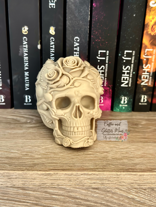 Old Rose Skull Bookshelf Decor