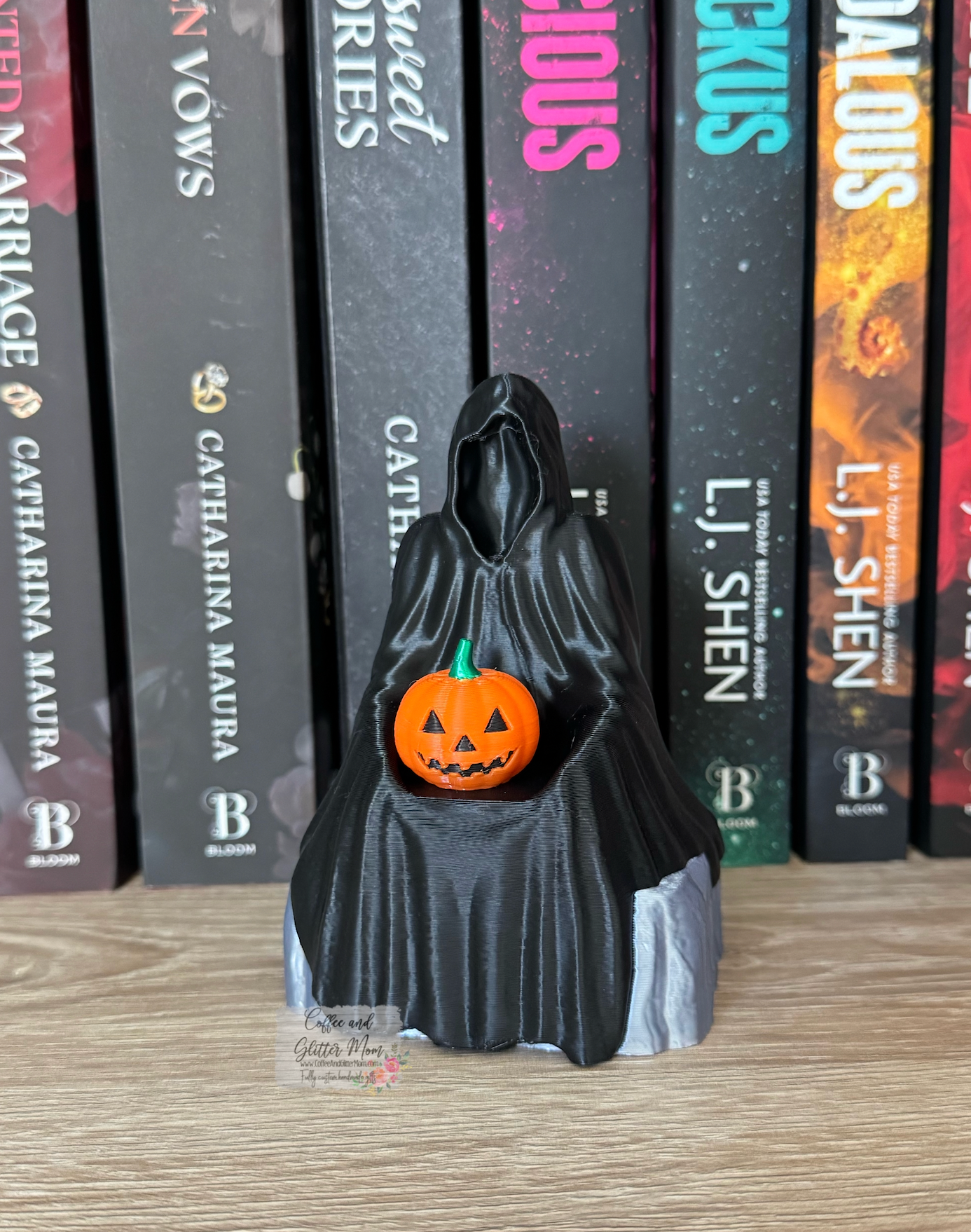 Festive Grim Bookshelf Decor