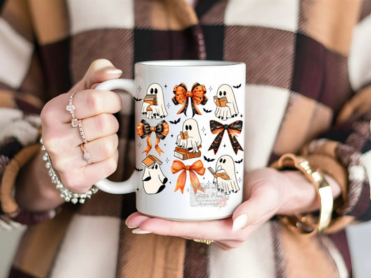 Coquette Bookish Bow Ghosts 15oz Ceramic Mug
