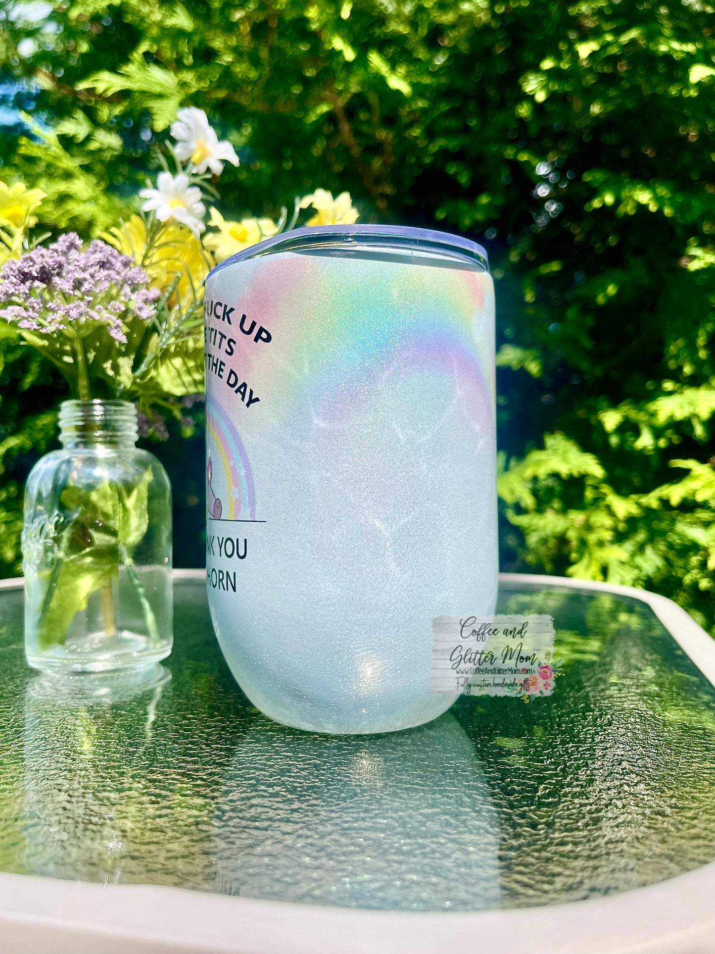 Back Up Sprinkletits Rainbow Wraparound 12oz Holographic Sparkle Wine Tumbler