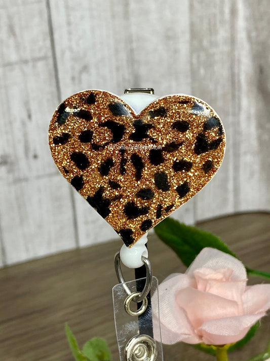 Cheetah Print Heart Designer Badge Reel