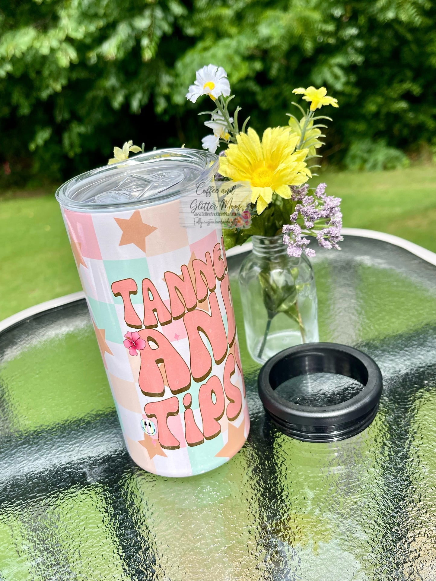 Tanned and Tipsy Skinny Can Cooler Duo-Lid Tumbler