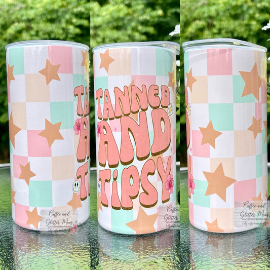 Tanned and Tipsy Skinny Can Cooler Duo-Lid Tumbler