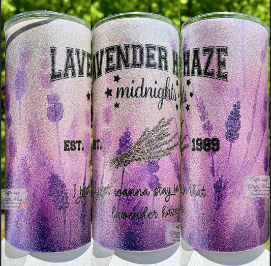 Taylor's Lavender Haze 15oz Silver Glitter Skinny Tumbler