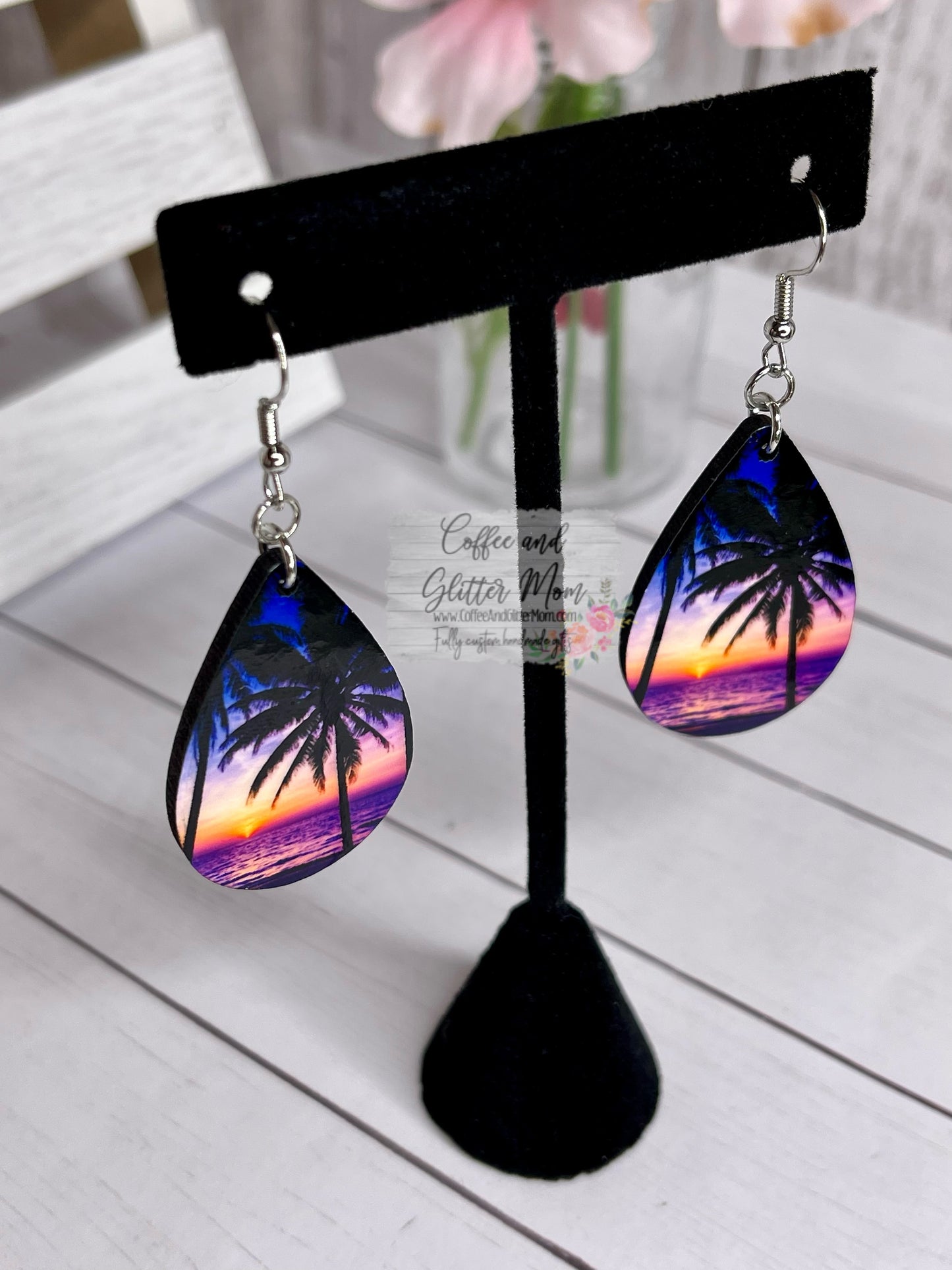 Purple Beach Sunset Teardrop Earrings