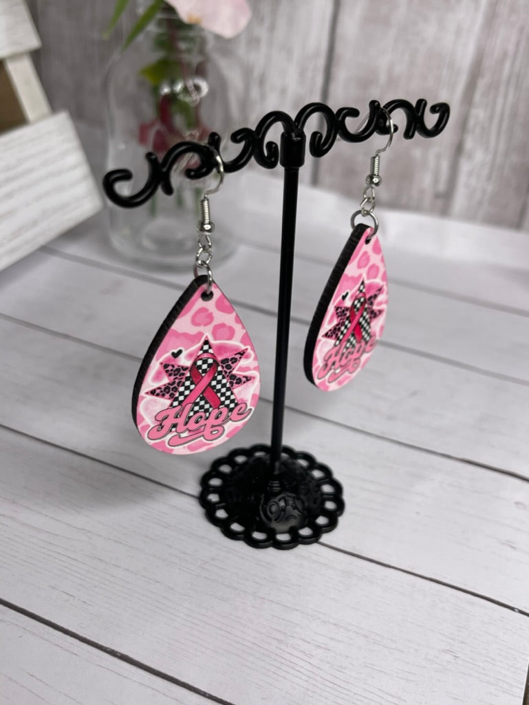 Pink Ribbon Hope Animal Print Earrings