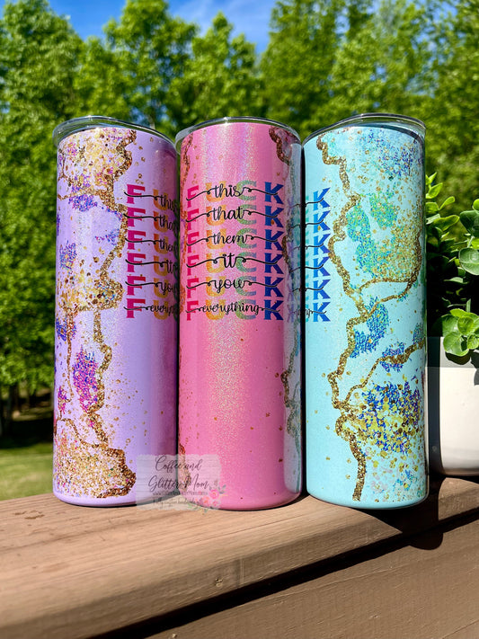 Fuck Everything Animal Print Purple Pink or Mint 20oz Rainbow Skinny Tumbler