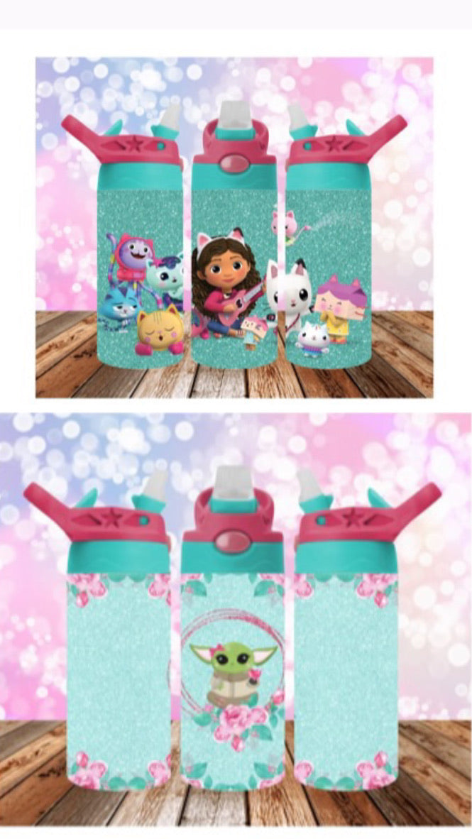 Custom 12oz Kids Pink Top Water Bottle Tumbler