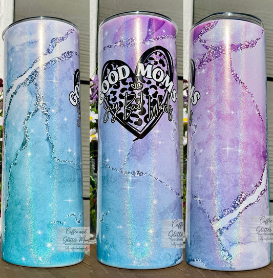 Good Moms Say Marble 20oz Holographic White Skinny Tumbler
