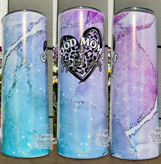 Good Moms Say Marble 20oz Holographic White Skinny Tumbler RTS