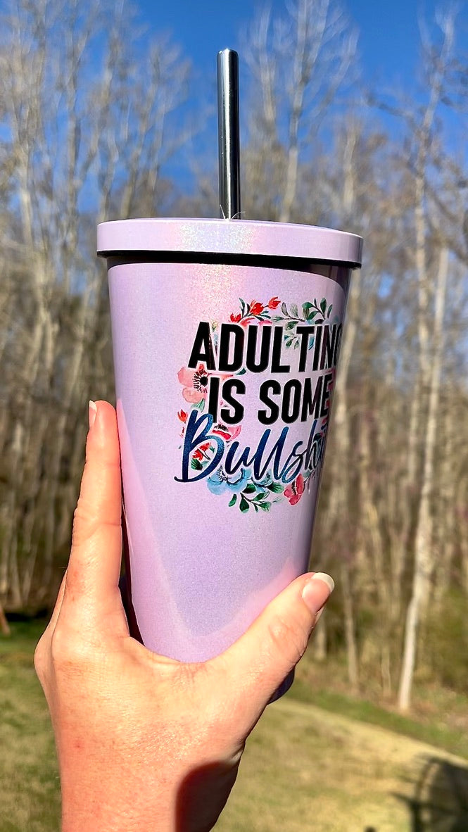Adulting is Bullshit 16oz Purple Rainbow Tumbler