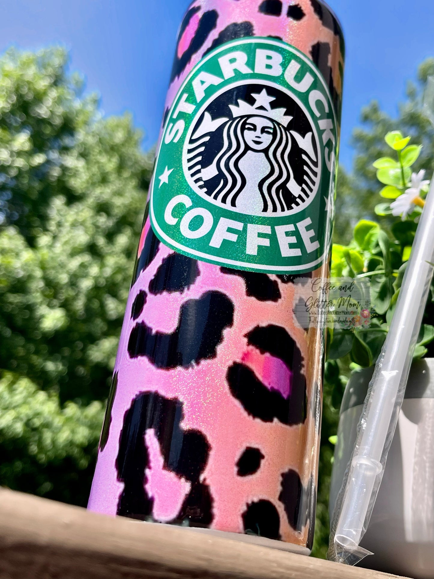 Starbucks Purple and Orange Animal Print 20oz White Rainbow Skinny Tumbler