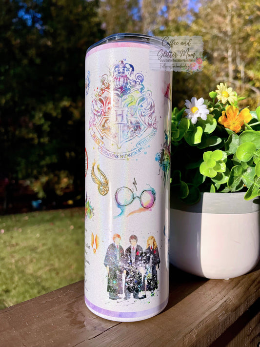 Watercolor Wizard 20oz Holographic White Skinny Tumbler