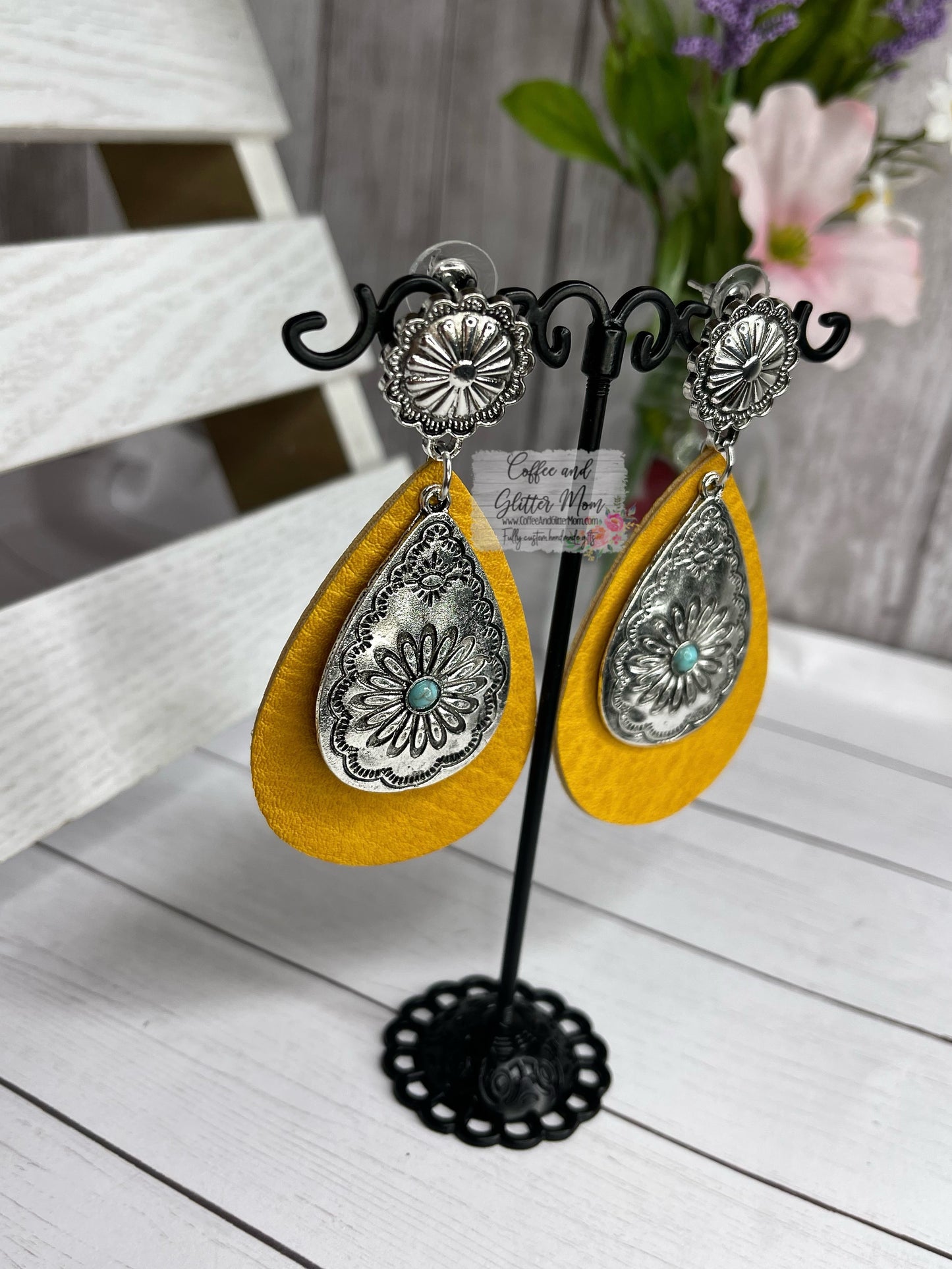 Vintage Mustard Yellow Layered Leather Earrings