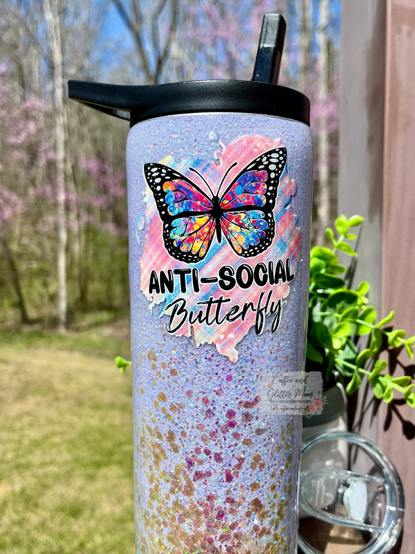 Anti-Social Butterfly 30oz Duo-Lid Skinny Tumbler With Straw