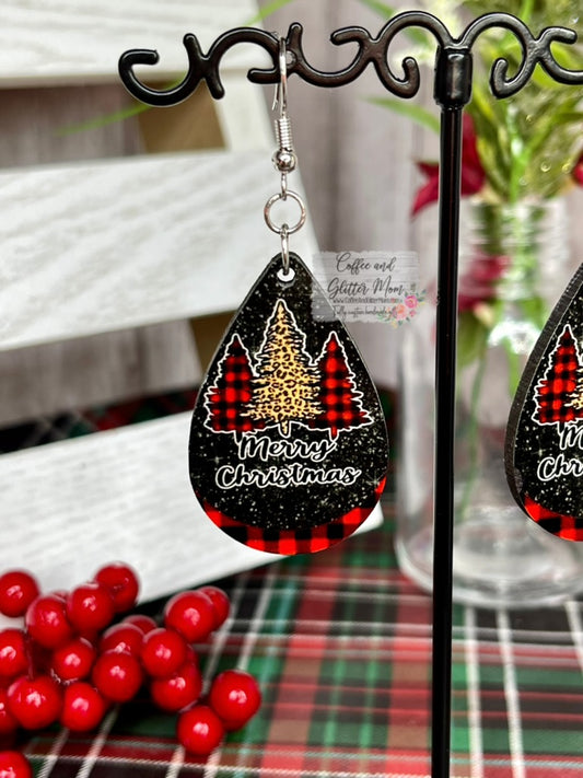 Merry Christmas Plaid Trees Earrings