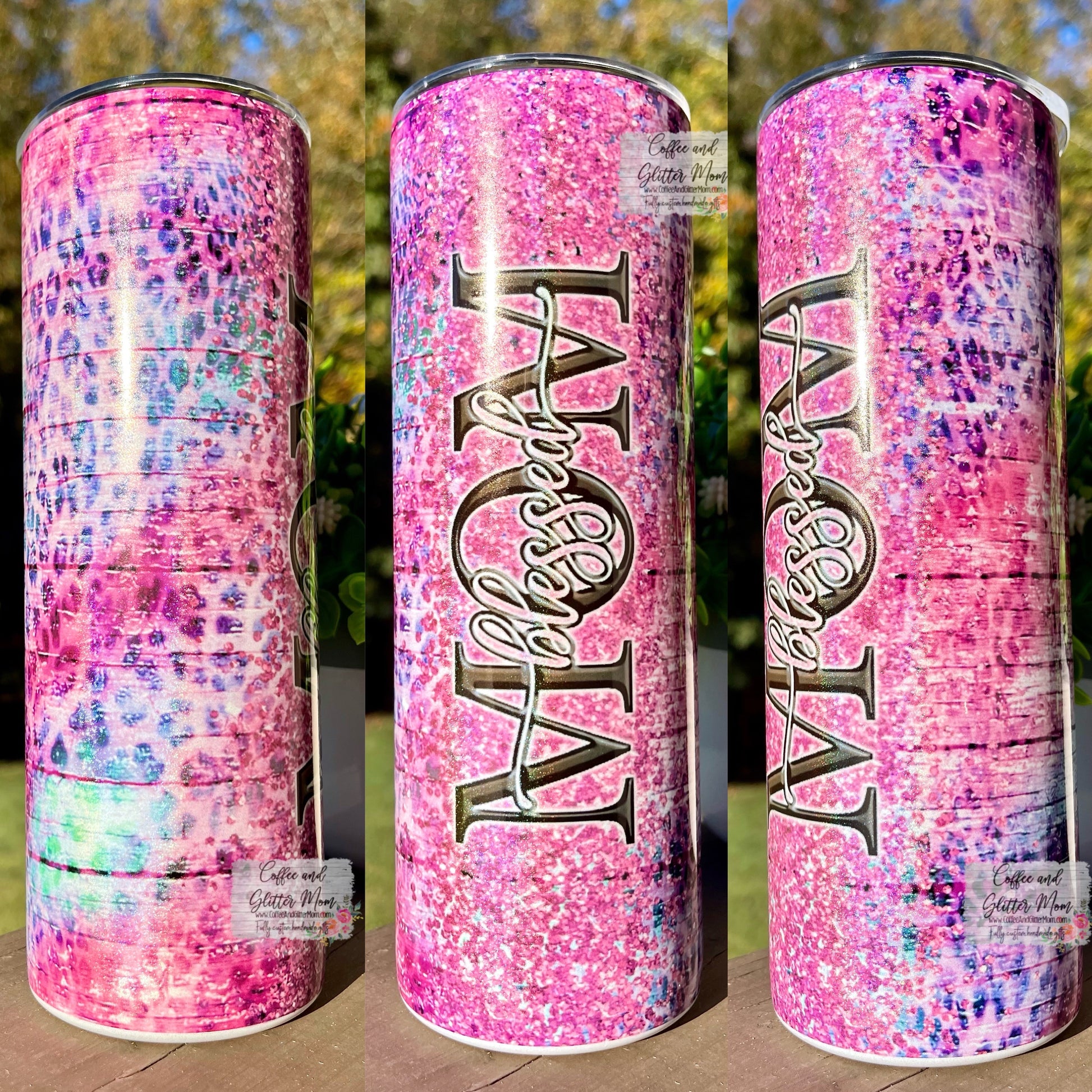 Pink Glitter Blessed Mama Tumbler