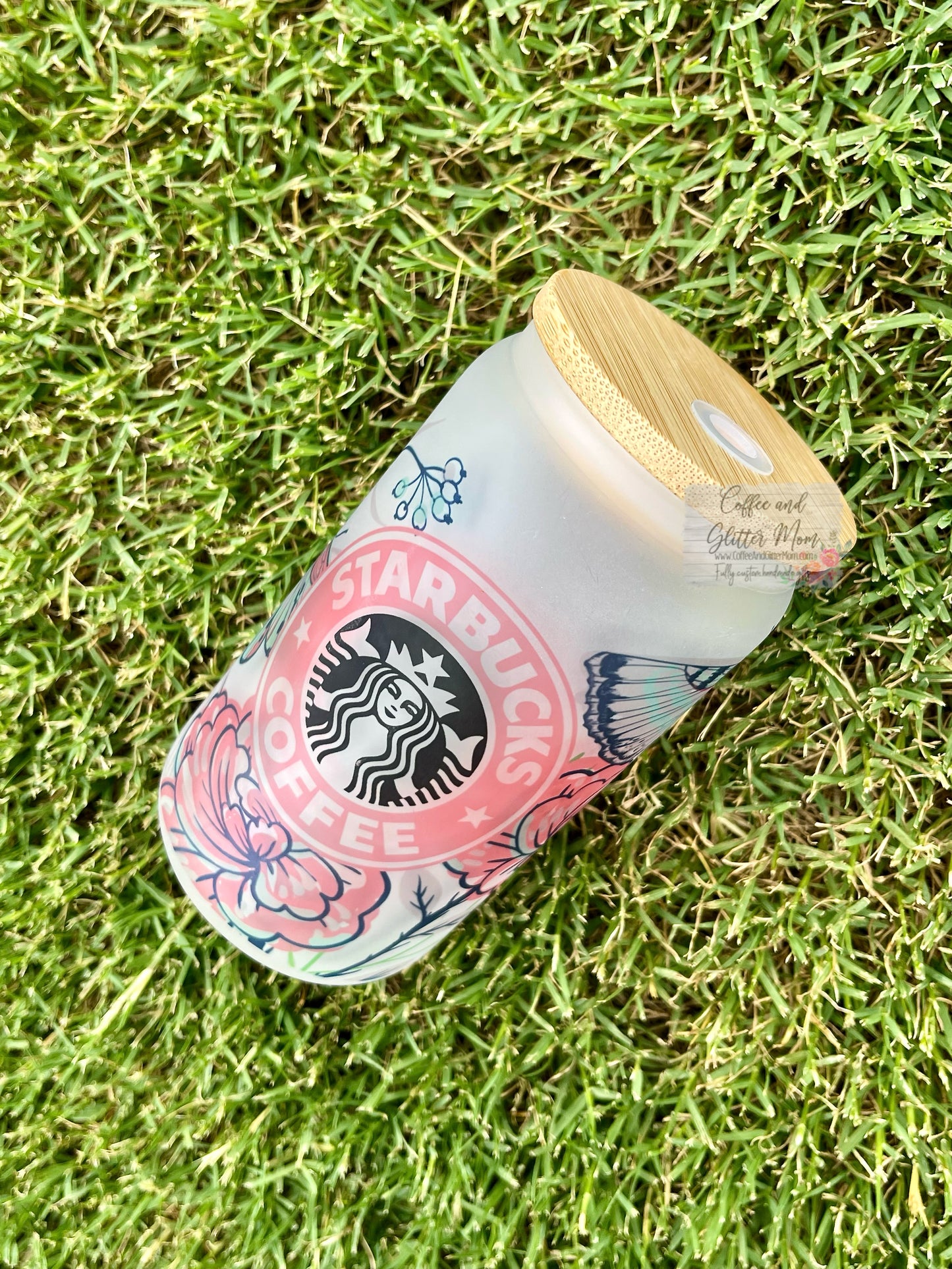 Pink Butterfly Starbucks 12oz Glass Can