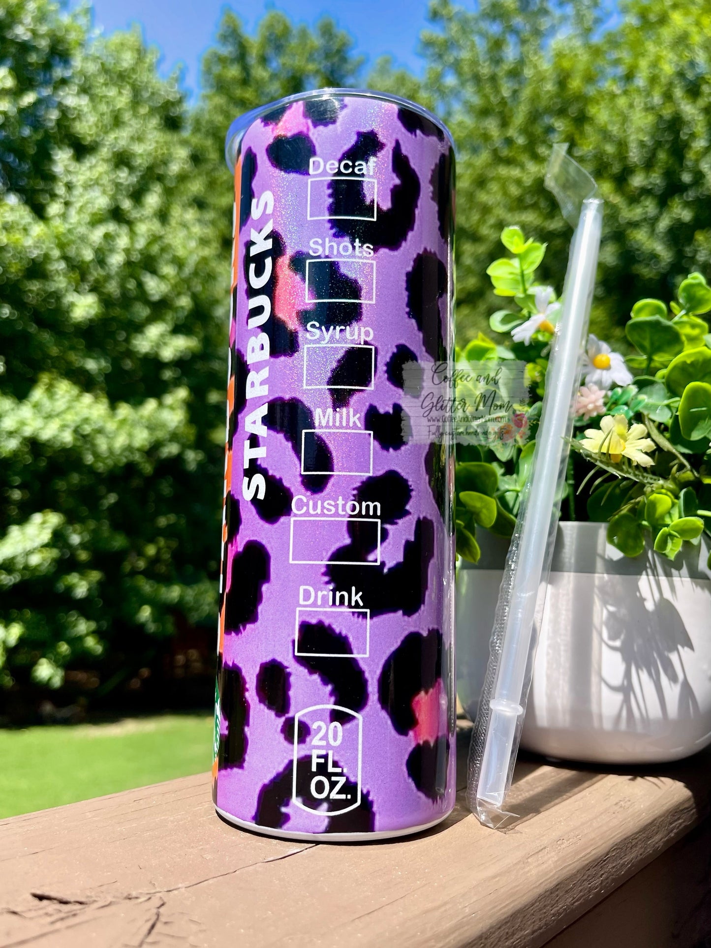 Starbucks Purple and Orange Animal Print 20oz White Rainbow Skinny Tumbler