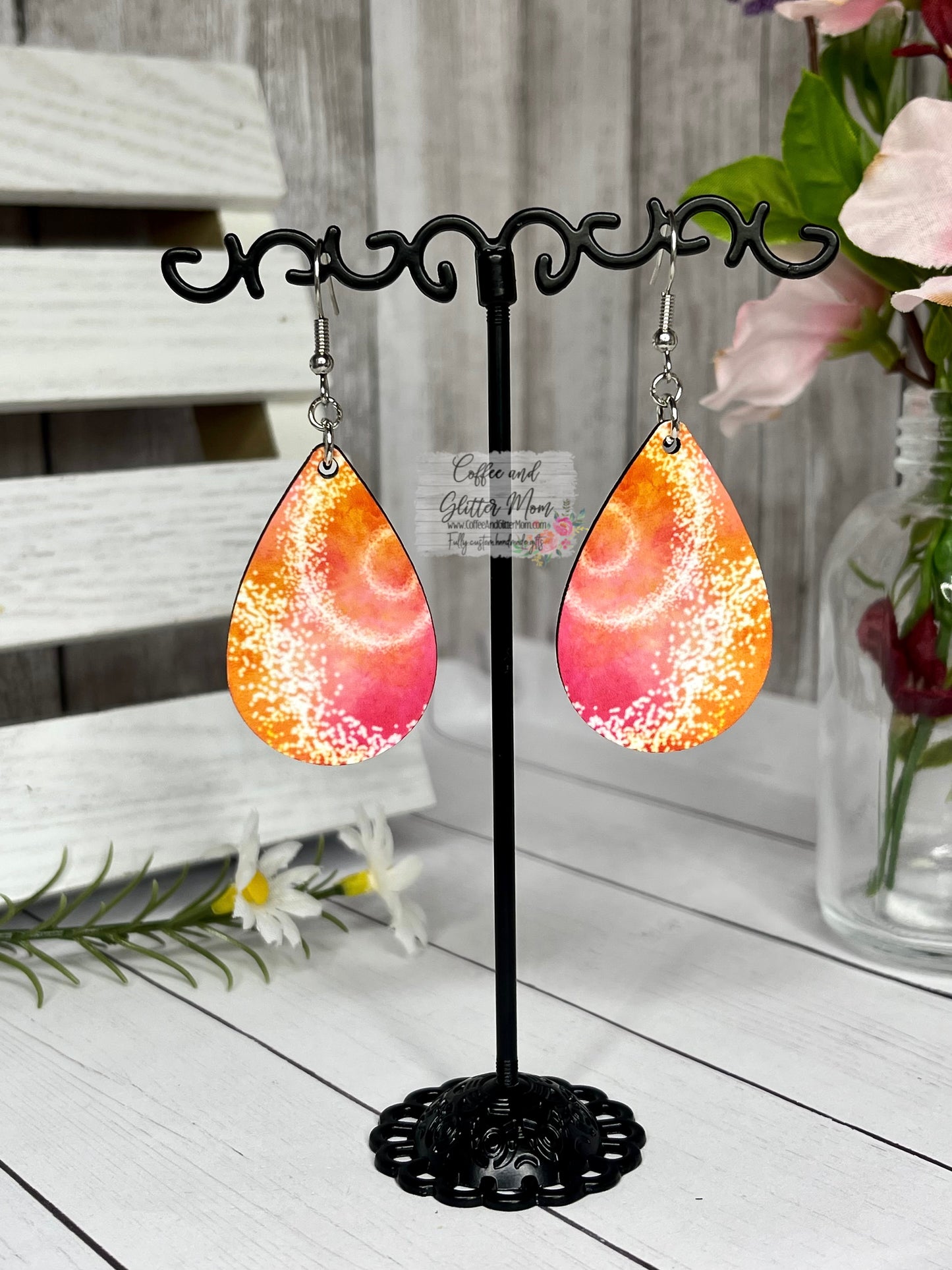 Pink and Orange Glitz Earrings