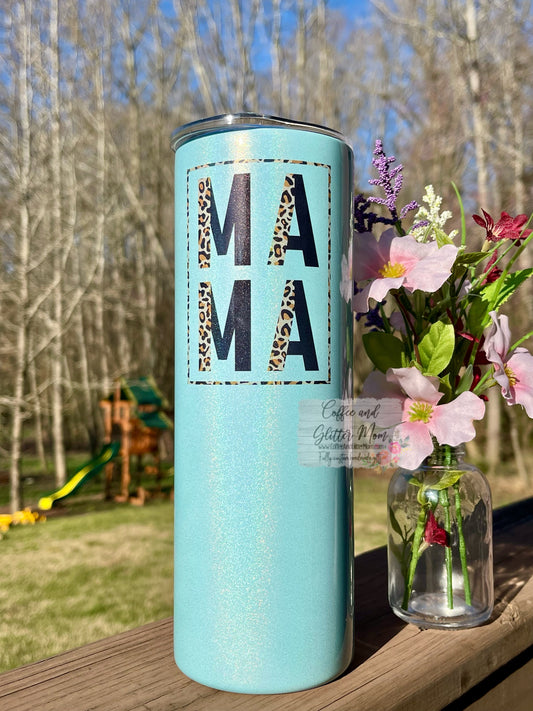 Mama Leopard Print 20oz Mint Rainbow Skinny Tumbler