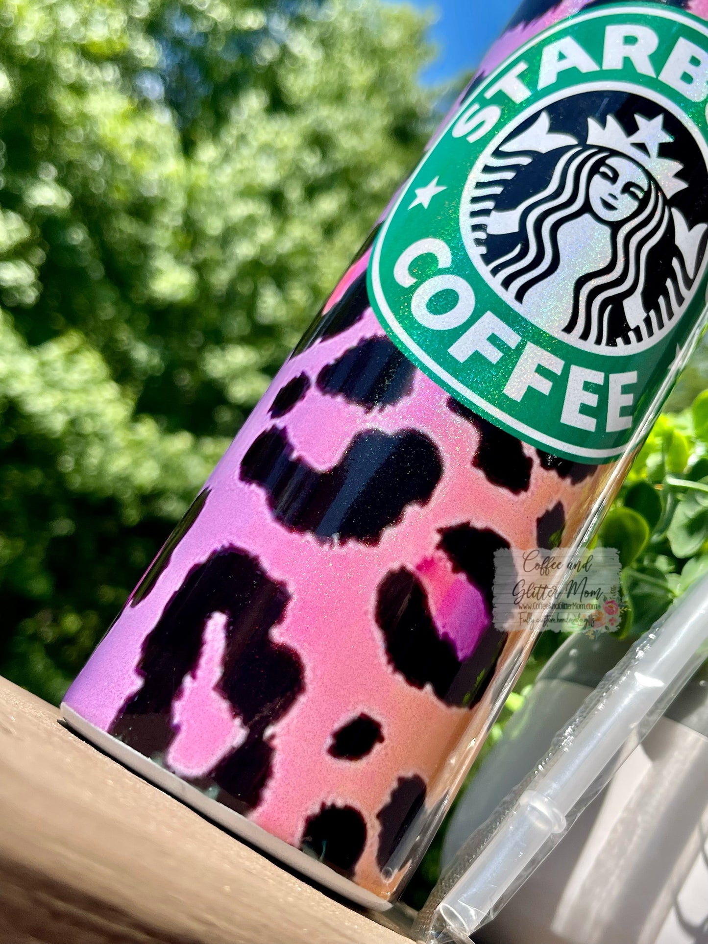 Starbucks Purple and Orange Animal Print 20oz White Rainbow Skinny Tumbler