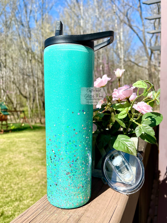 Teal Rainbow 30oz Duo-Lid Skinny Tumbler With Straw