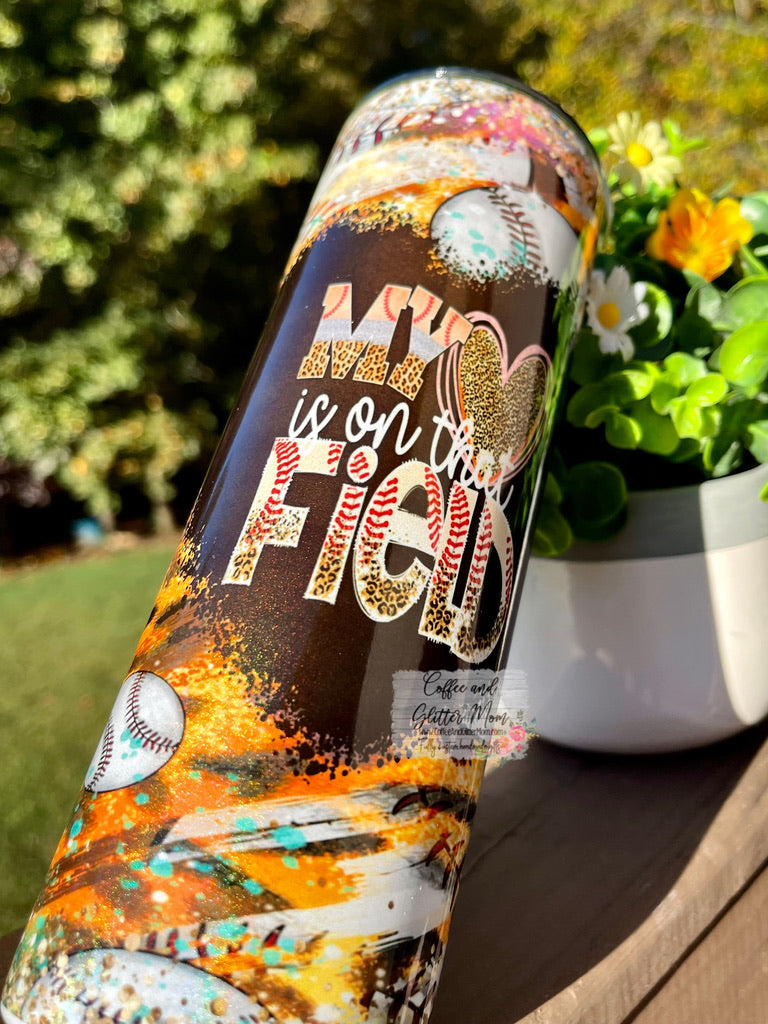 My Heart is on that Field Baseball 20oz Holographic Skinny Tumbler