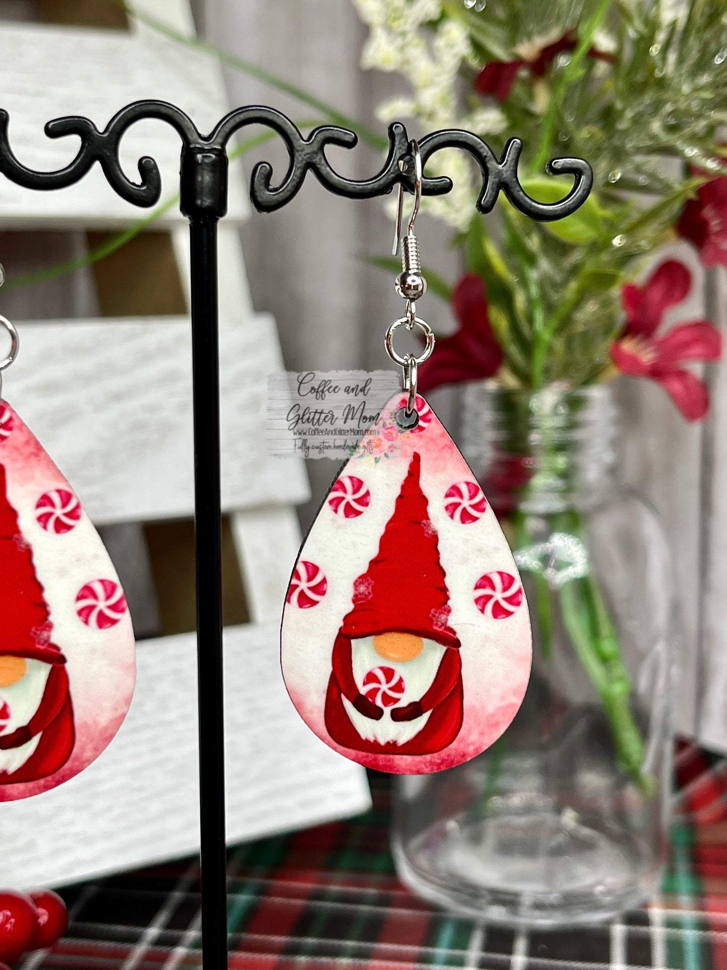 Peppermint Gnome Christmas Earrings