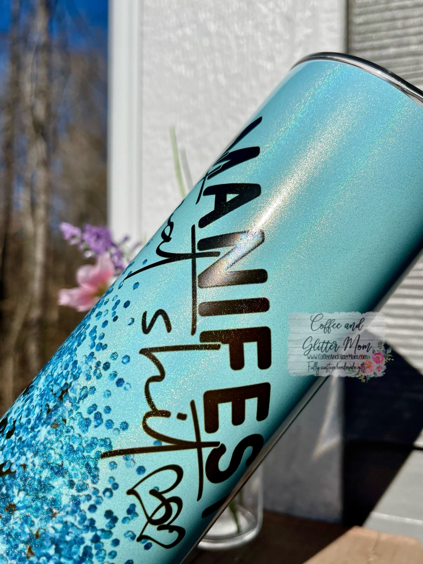 Manifest That Shit Animal Print 20oz Holographic Mint Blue Skinny Tumbler