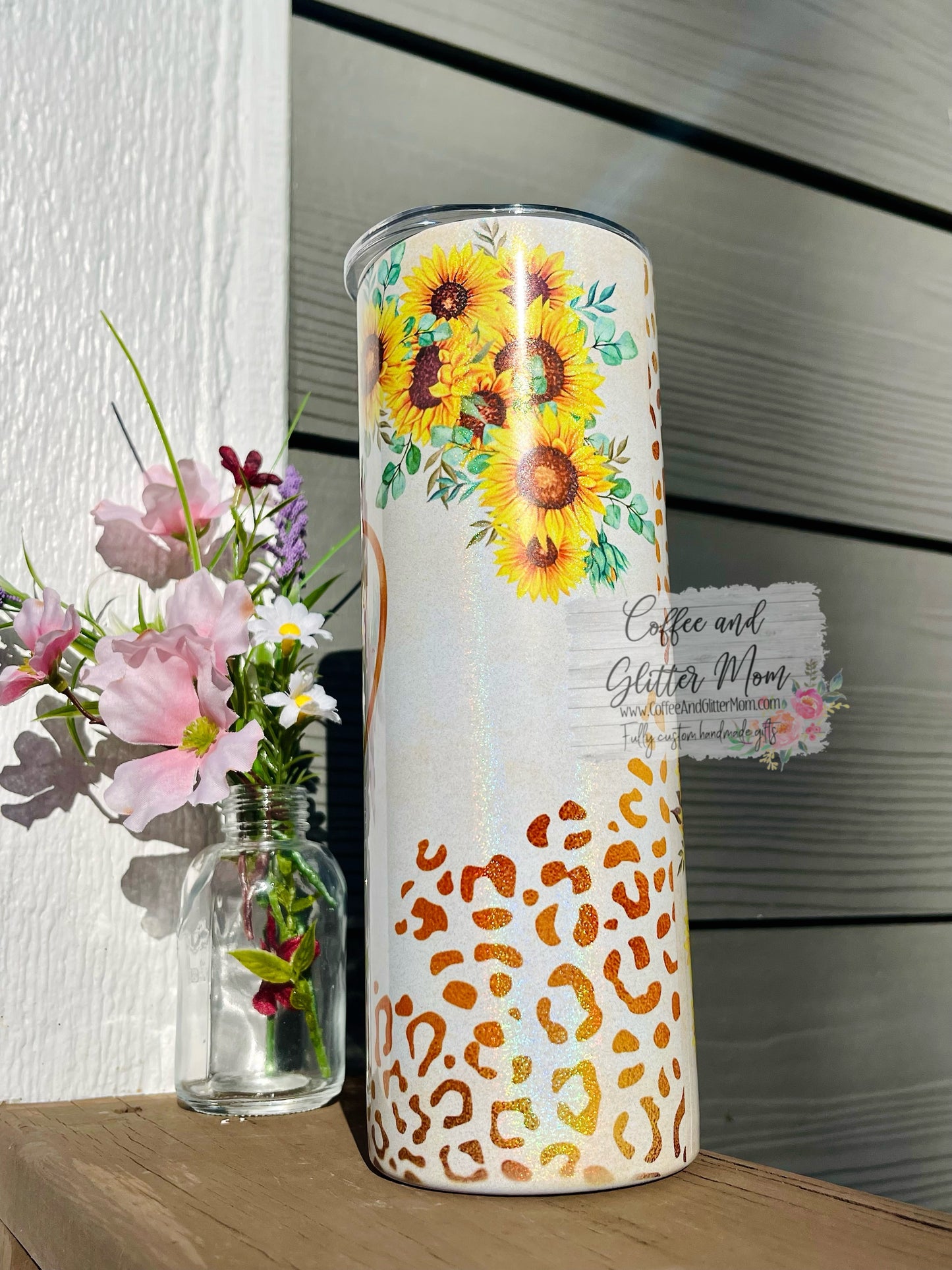 Sunflower Nurse Animal Print 20oz Holographic White Skinny Tumbler